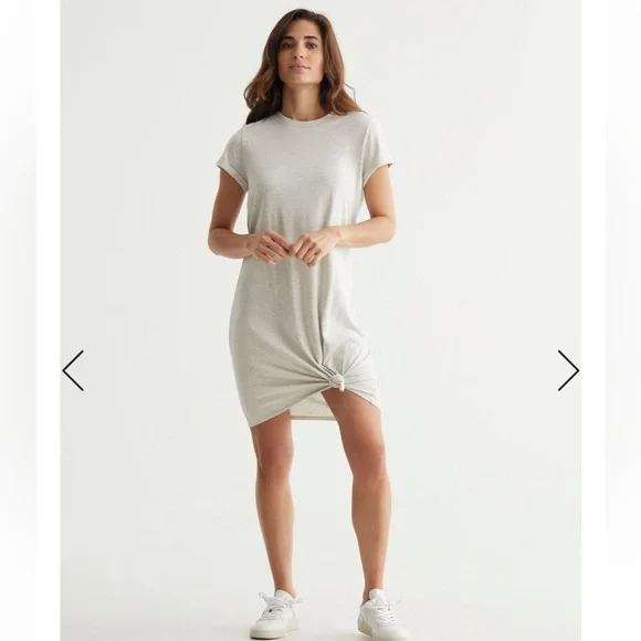Lucky Brand Womens Short Sleeve Crew Neck Twist Front Shirt Dress Large Light Heather Grey, Women's